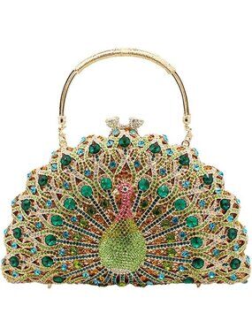 Sparkling Rhinestone Peacock Clutch Purse - Luxury Evening Handbag for Weddings